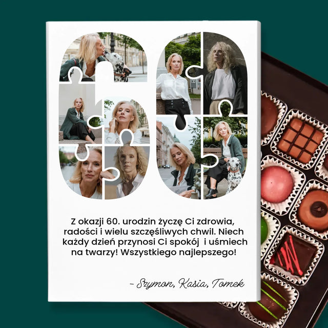 Kształt Ze Zdjęć: 60 Urodziny Puzzle - Personalizowane Praliny