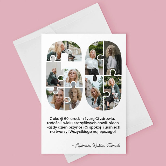 Kształt Ze Zdjęć: 60 Urodziny Puzzle - Kartka z Życzeniami