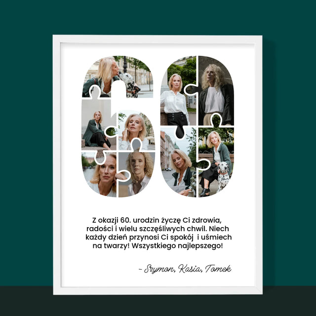 Kształt Ze Zdjęć: 60 Urodziny Puzzle - Wydruk Obramowany