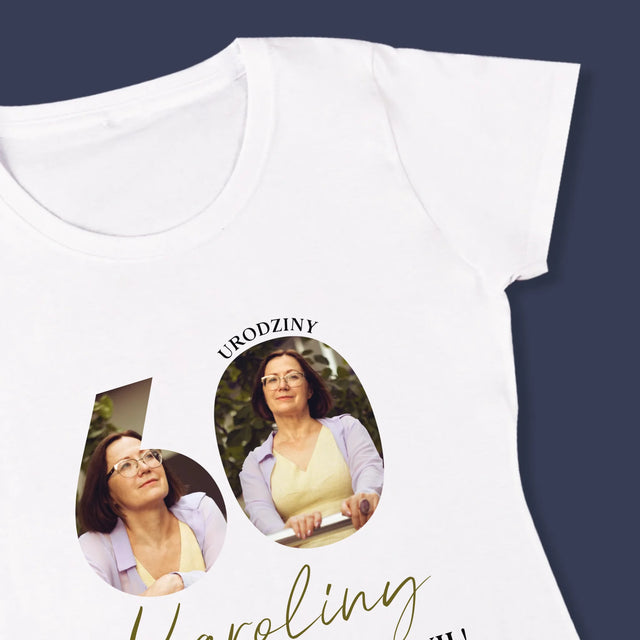 Słowo Ze Zdjęć: 60 Urodziny Samych Pięknych Chwil - Koszulka Damska z Nadrukiem