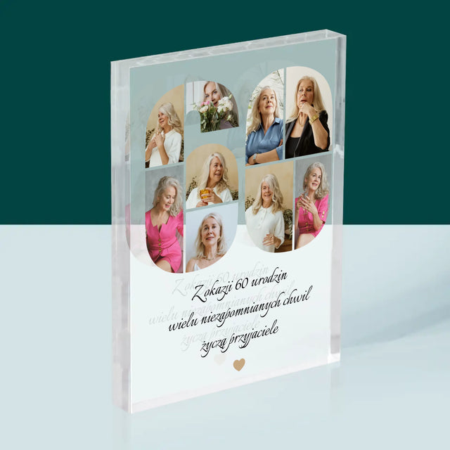 Kształt Ze Zdjęć: 60 Urodziny Życzenia - Blok Akrylowy z Nadrukiem