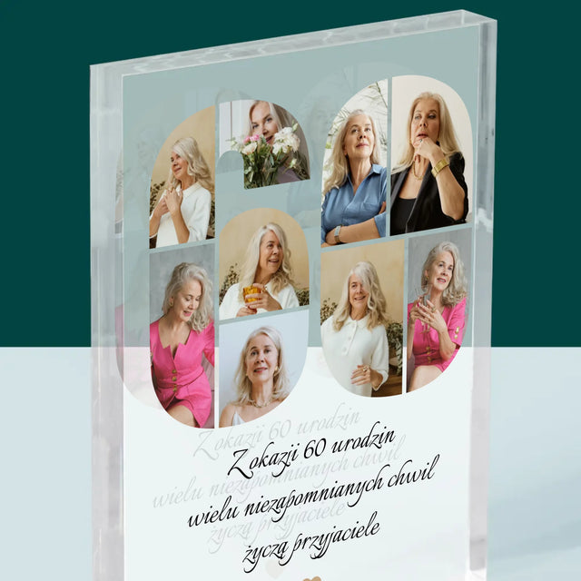 Kształt Ze Zdjęć: 60 Urodziny Życzenia - Blok Akrylowy z Nadrukiem