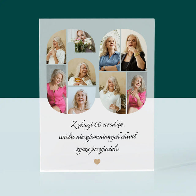 Kształt Ze Zdjęć: 60 Urodziny Życzenia - Blok Akrylowy z Nadrukiem