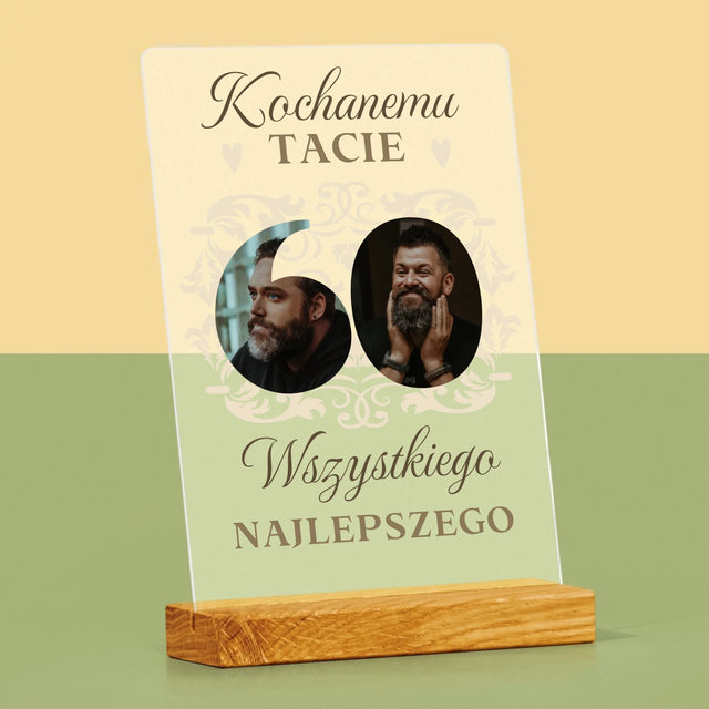 Słowo Ze Zdjęć: Kochanemu Tacie z Okazji 60 Urodzin - Wydruk Na Szkle Akrylowym