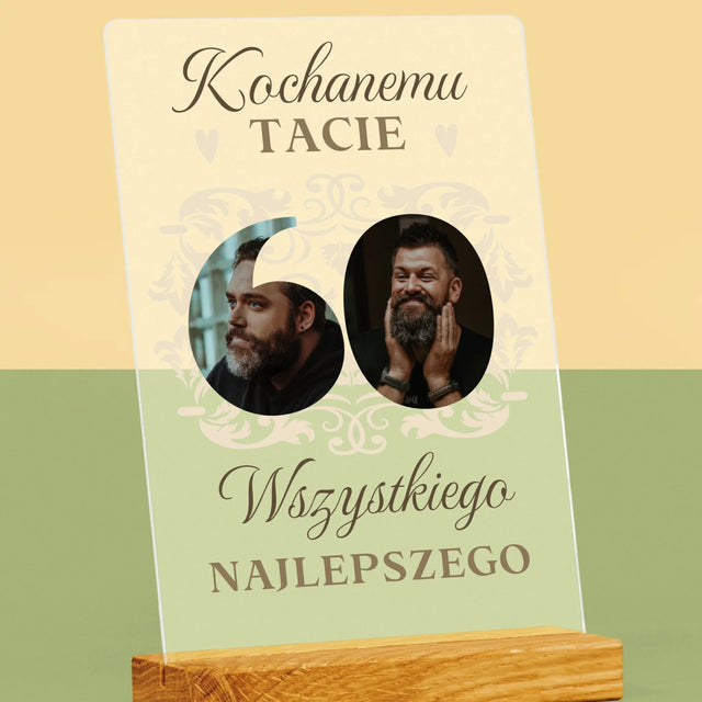 Słowo Ze Zdjęć: Kochanemu Tacie z Okazji 60 Urodzin - Wydruk Na Szkle Akrylowym