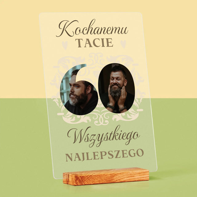 Słowo Ze Zdjęć: Kochanemu Tacie z Okazji 60 Urodzin - Wydruk Na Szkle Akrylowym