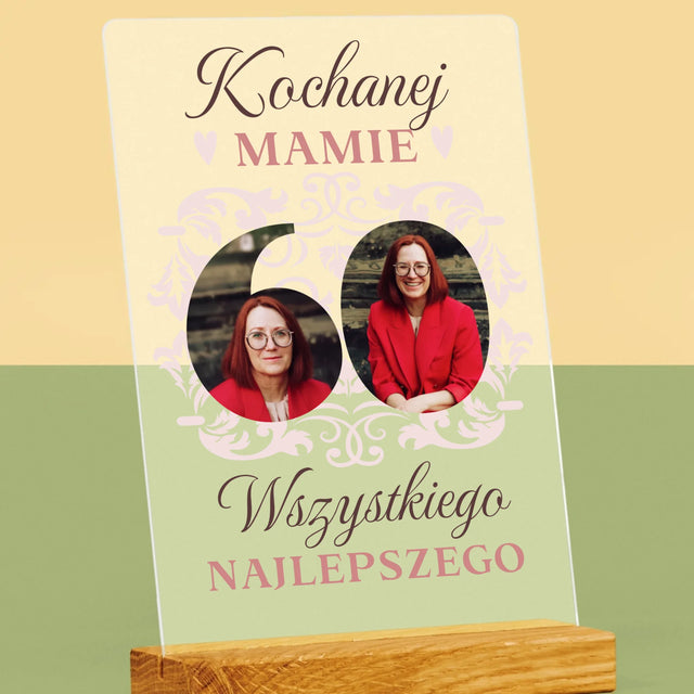 Słowo Ze Zdjęć: Kochanej Mamie z Okazji 60 Urodzin - Wydruk Na Szkle Akrylowym