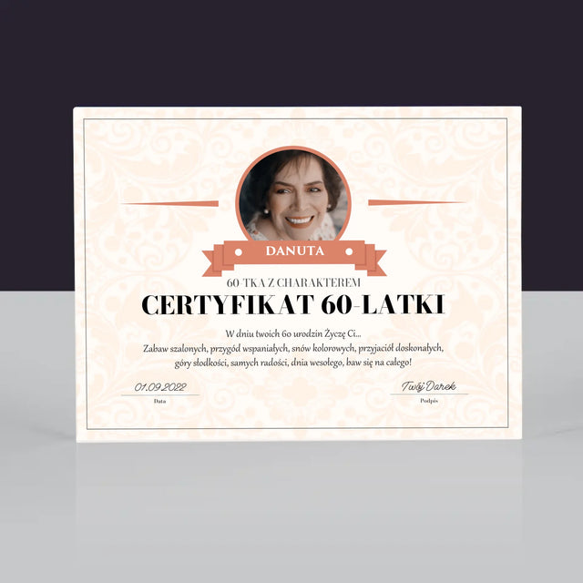 Certyfkat: Certyfikat 60-Latki - Blok Akrylowy z Nadrukiem