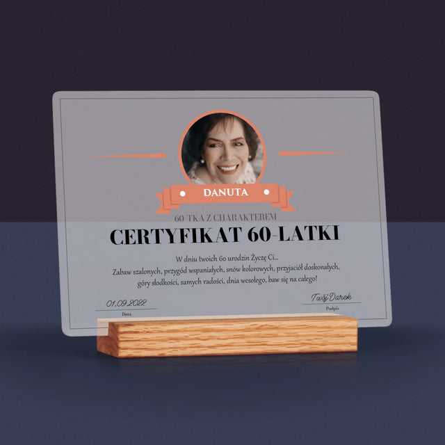 Certyfkat: Certyfikat 60-Latki - Wydruk Na Szkle Akrylowym