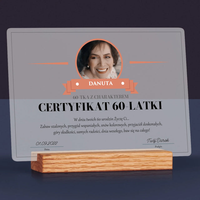 Certyfkat: Certyfikat 60-Latki - Wydruk Na Szkle Akrylowym