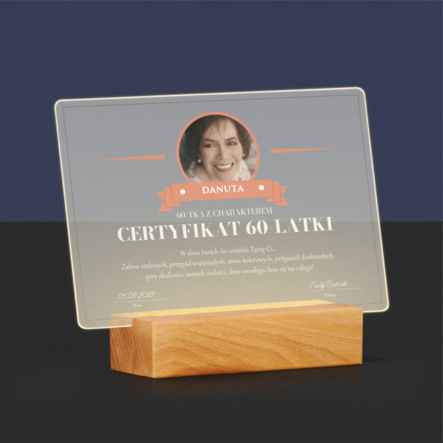 Certyfkat: Certyfikat 60-Latki - Wydruk Na Szkle Akrylowym