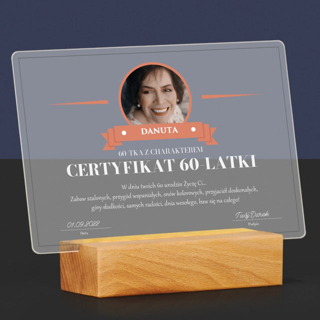 Certyfkat: Certyfikat 60-Latki - Wydruk Na Szkle Akrylowym