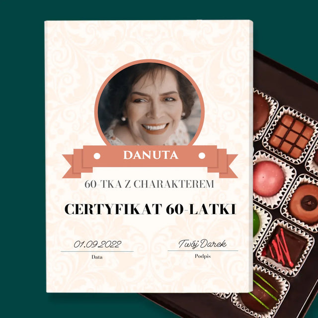 Certyfkat: Certyfikat 60-Latki - Personalizowane Praliny