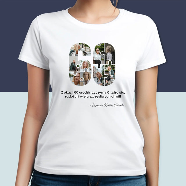 Kształt Ze Zdjęć: 60 Urodziny Puzzle - Koszulka Damska z Nadrukiem