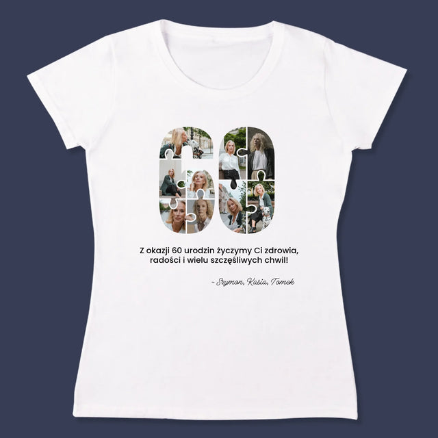 Kształt Ze Zdjęć: 60 Urodziny Puzzle - Koszulka Damska z Nadrukiem