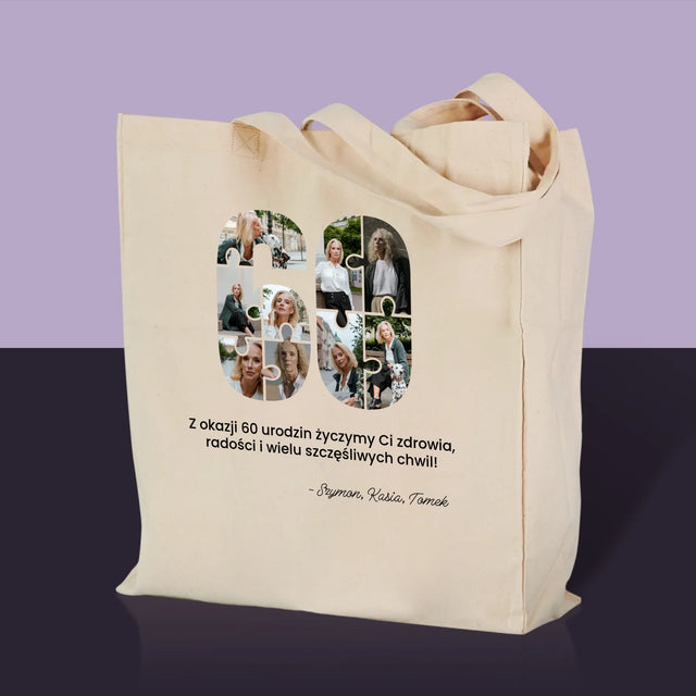 Kształt Ze Zdjęć: 60 Urodziny Puzzle - Torba Płócienna z Nadrukiem