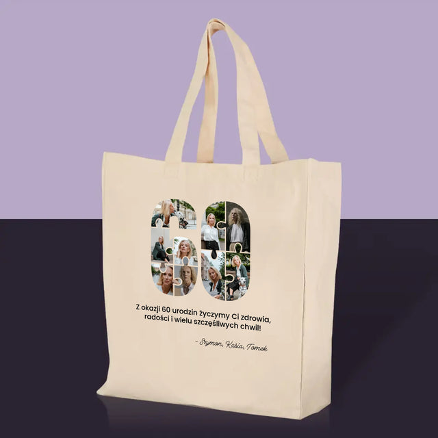 Kształt Ze Zdjęć: 60 Urodziny Puzzle - Torba Płócienna z Nadrukiem