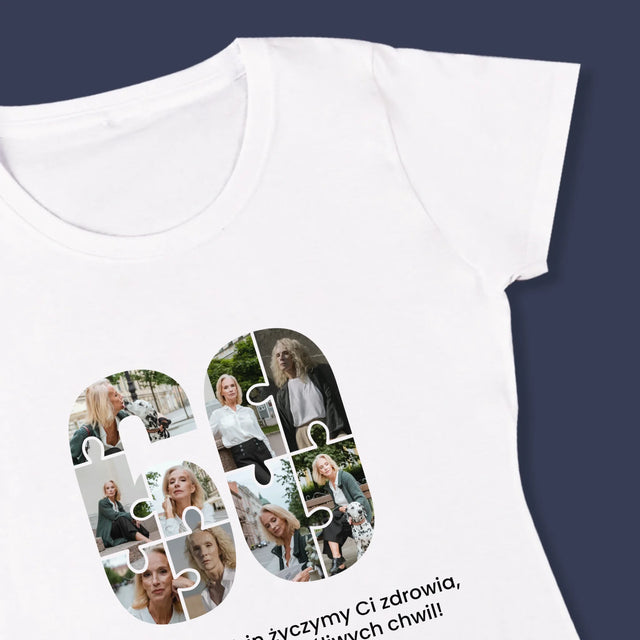 Kształt Ze Zdjęć: 60 Urodziny Puzzle - Koszulka Damska z Nadrukiem