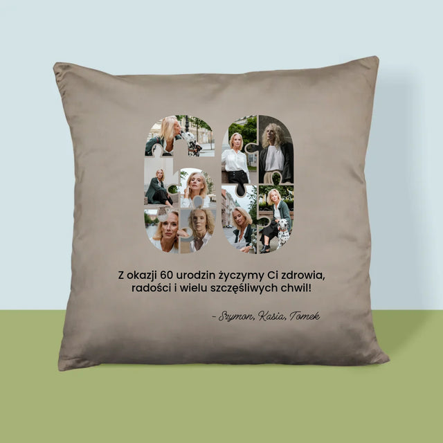 Kształt Ze Zdjęć: 60 Urodziny Puzzle - Poduszka z Nadrukiem
