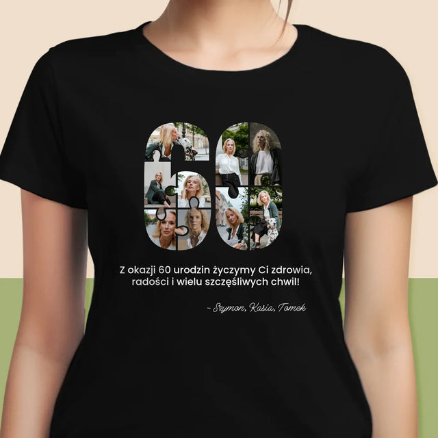 Kształt Ze Zdjęć: 60 Urodziny Puzzle - Koszulka Damska z Nadrukiem