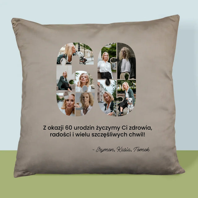 Kształt Ze Zdjęć: 60 Urodziny Puzzle - Poduszka z Nadrukiem