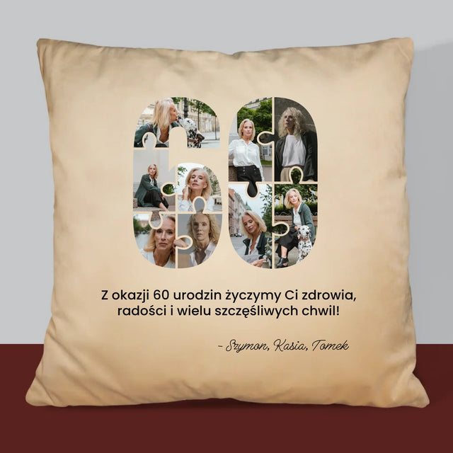 Kształt Ze Zdjęć: 60 Urodziny Puzzle - Poduszka z Nadrukiem