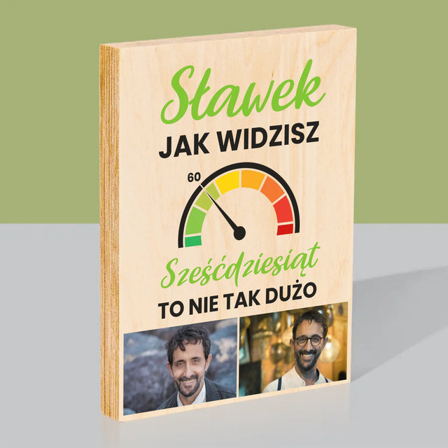 Fotokolaż: 60 Licznik - Wydruk Na Drewnie