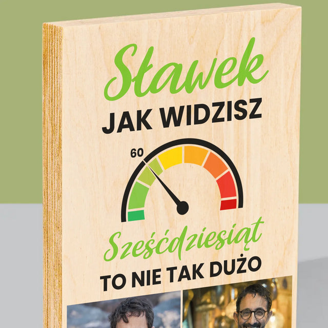 Fotokolaż: 60 Licznik - Wydruk Na Drewnie