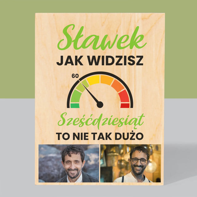 Fotokolaż: 60 Licznik - Wydruk Na Drewnie