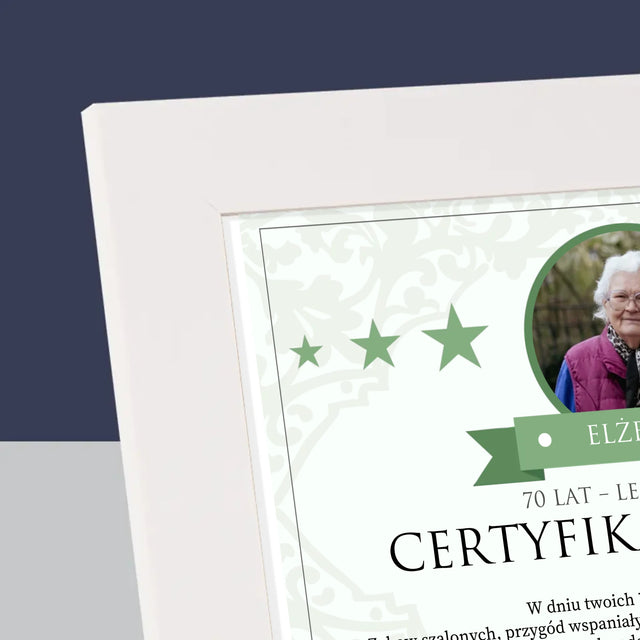 Certyfkat: Certyfikat 70-Latki - Ramka Na Zdjęcie