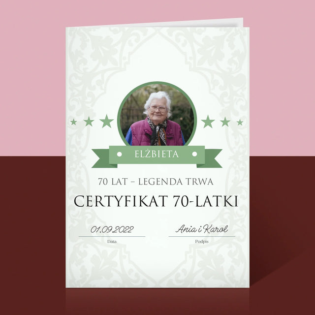 Certyfkat: Certyfikat 70-Latki - Kartka z Życzeniami