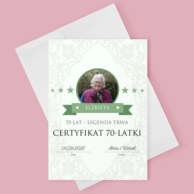 Certyfkat: Certyfikat 70-Latki - Kartka z Życzeniami