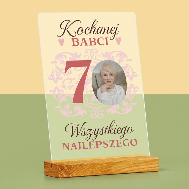 Zdjęcie I Podpis: Kochanej Babci Wszystkiego Najlepszego - Wydruk Na Szkle Akrylowym