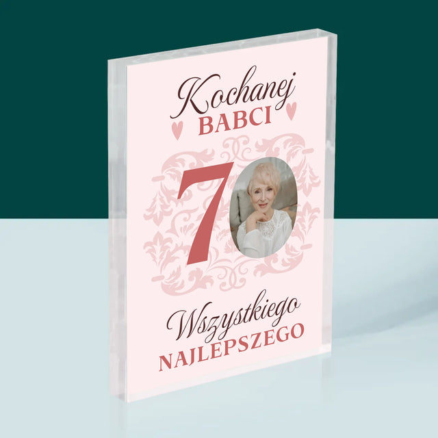 Zdjęcie I Podpis: Kochanej Babci Wszystkiego Najlepszego - Blok Akrylowy z Nadrukiem