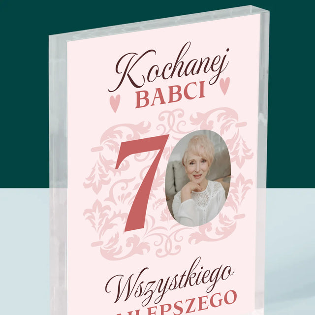 Zdjęcie I Podpis: Kochanej Babci Wszystkiego Najlepszego - Blok Akrylowy z Nadrukiem
