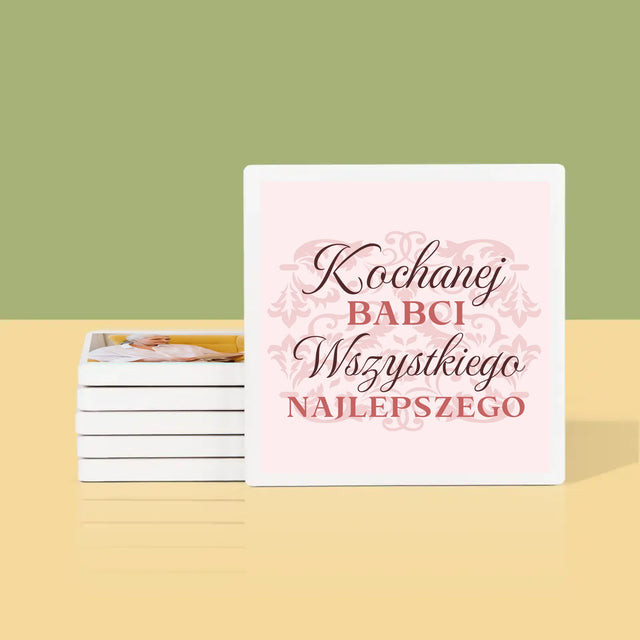 Zdjęcie I Podpis: Kochanej Babci Wszystkiego Najlepszego - Podkładki Pod Kubki