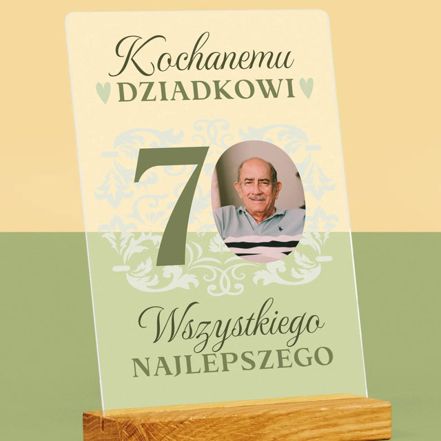 Zdjęcie I Podpis: Kochanemu Dziadkowi Wszystkiego Najlepszego - Wydruk Na Szkle Akrylowym