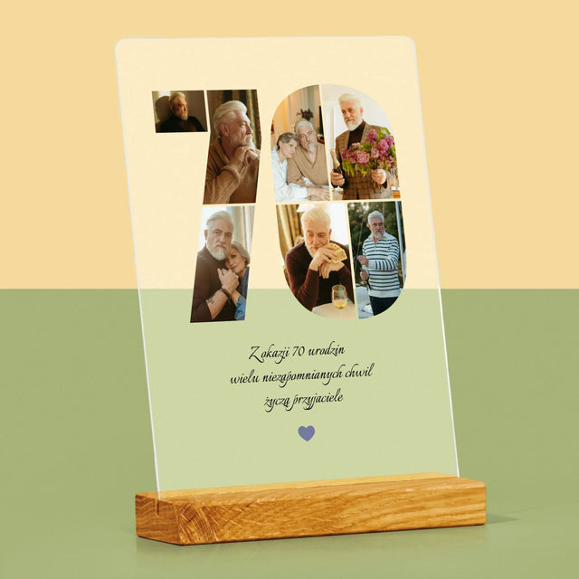 Kształt Ze Zdjęć: 70 Urodziny Życzenia - Wydruk Na Szkle Akrylowym