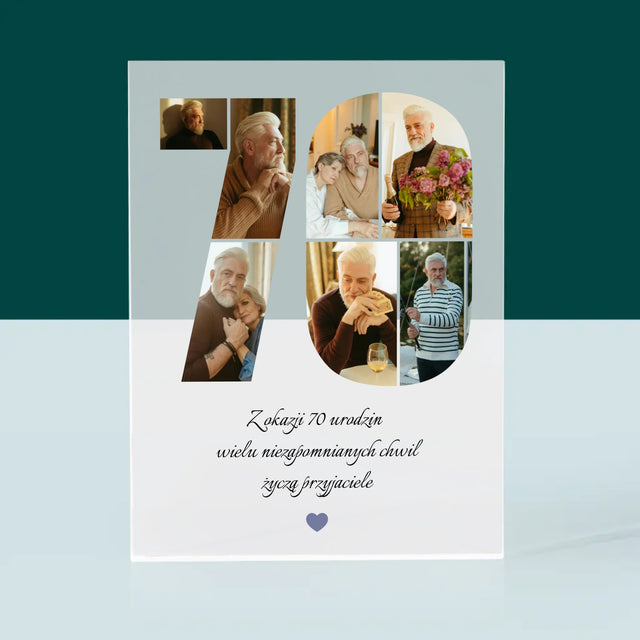 Kształt Ze Zdjęć: 70 Urodziny Życzenia - Blok Akrylowy z Nadrukiem