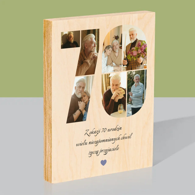Kształt Ze Zdjęć: 70 Urodziny Życzenia - Wydruk Na Drewnie