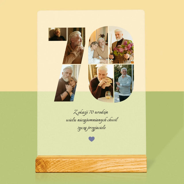 Kształt Ze Zdjęć: 70 Urodziny Życzenia - Wydruk Na Szkle Akrylowym