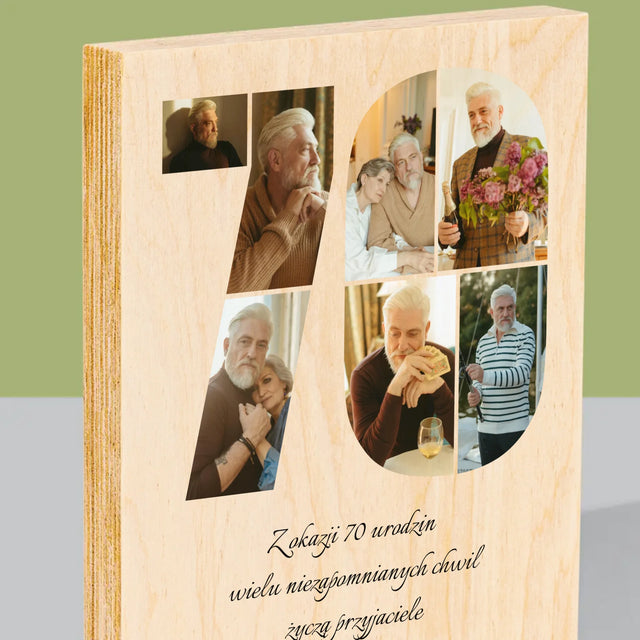 Kształt Ze Zdjęć: 70 Urodziny Życzenia - Wydruk Na Drewnie