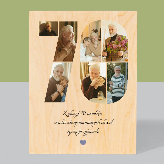 Kształt Ze Zdjęć: 70 Urodziny Życzenia - Wydruk Na Drewnie