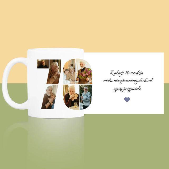 Kształt Ze Zdjęć: 70 Urodziny Życzenia - Kubek z Nadrukiem