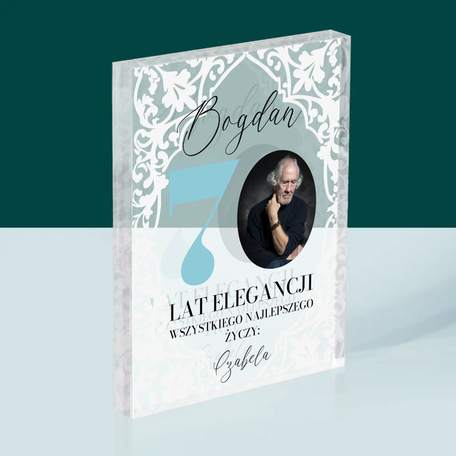 Zdjęcie I Podpis: 70 Lat Elegancji - Blok Akrylowy z Nadrukiem