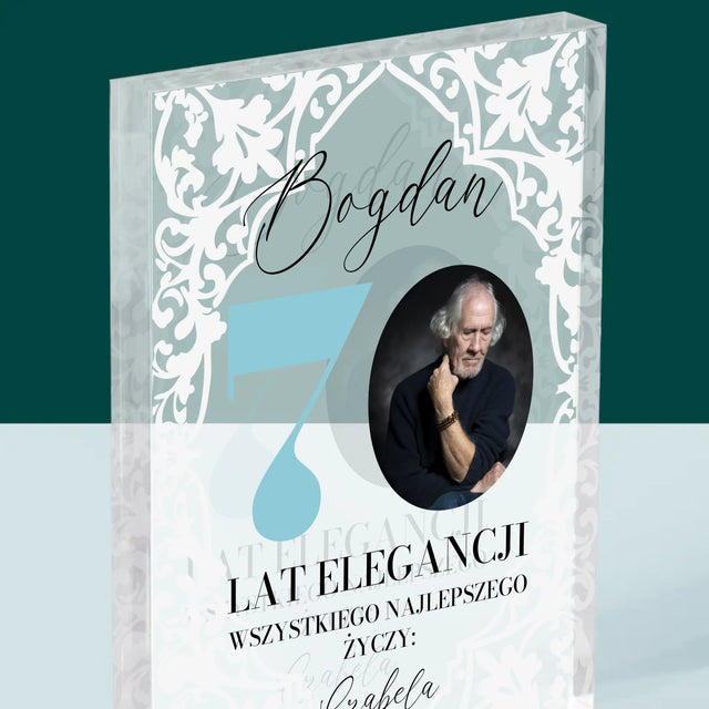 Zdjęcie I Podpis: 70 Lat Elegancji - Blok Akrylowy z Nadrukiem