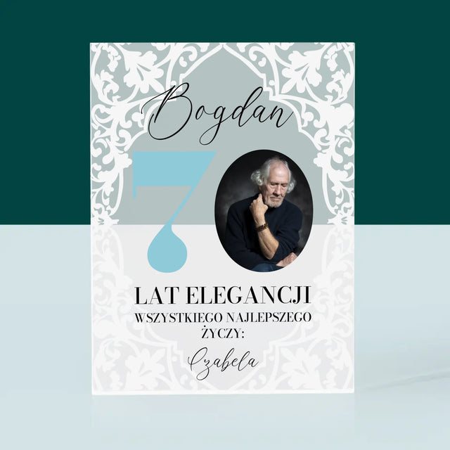 Zdjęcie I Podpis: 70 Lat Elegancji - Blok Akrylowy z Nadrukiem