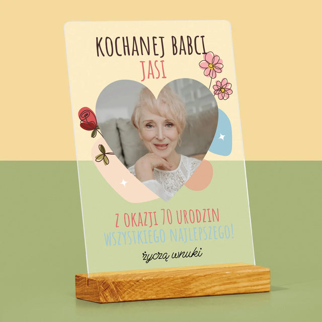 Zdjęcie I Podpis: Kochanej Babci z Okazji Urodzin - Wydruk Na Szkle Akrylowym