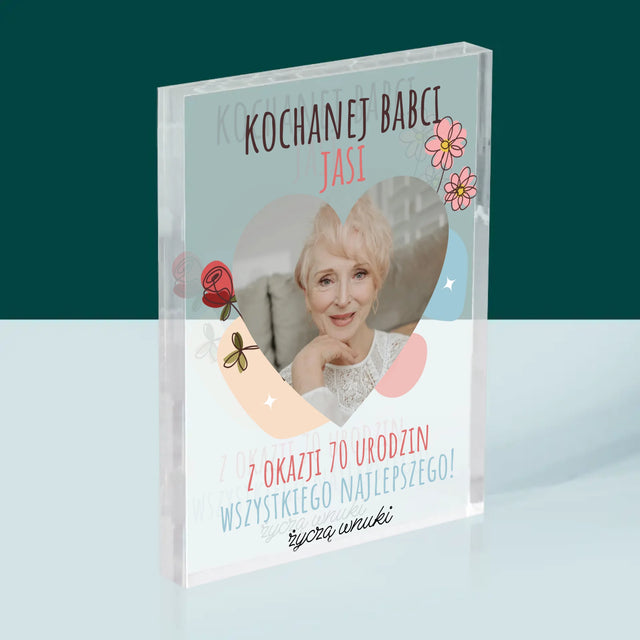 Zdjęcie I Podpis: Kochanej Babci z Okazji Urodzin - Blok Akrylowy z Nadrukiem
