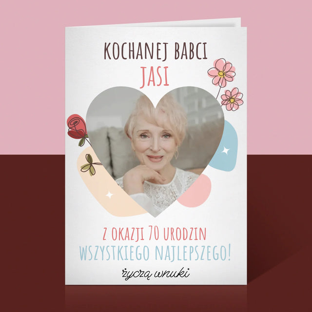 Zdjęcie I Podpis: Kochanej Babci z Okazji Urodzin - Kartka z Życzeniami